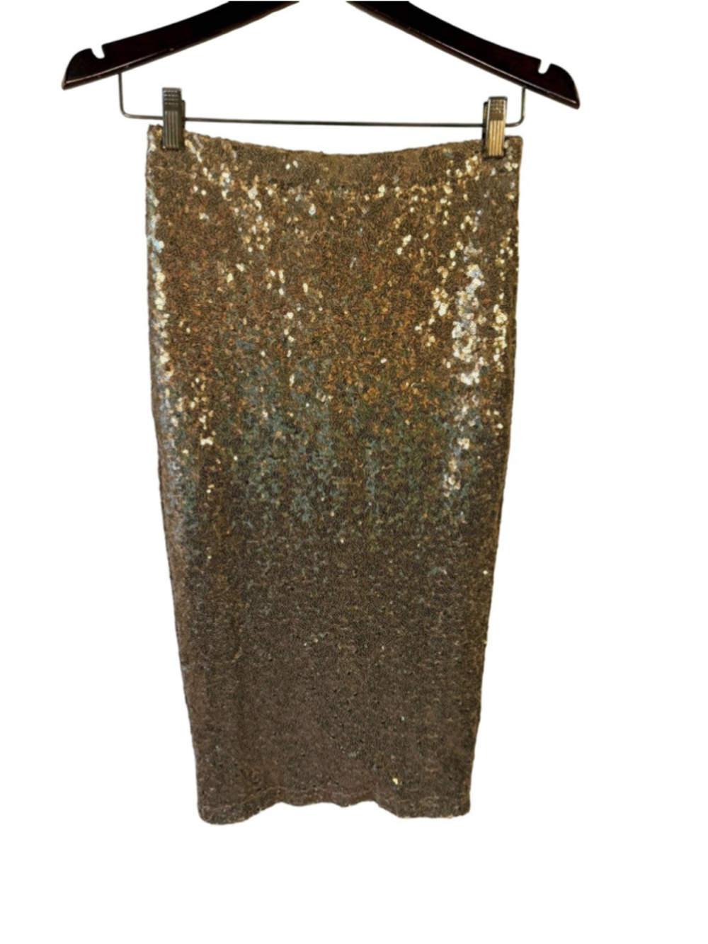 Revamped Gold Sequin Midi Pencil Skirt Size L Holiday Festive Cocktail Wedding - Picture 3 of 13